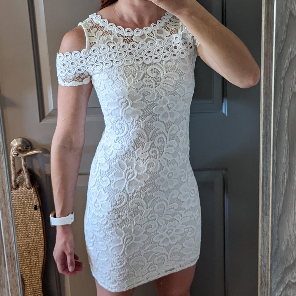 White & Ivory Lace Bodycon Dress